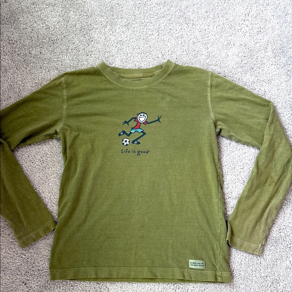 Life Is Good Kids' Green Soccer Graphic Long Sleeve Tee Size 7/8 - Picture 1 of 6